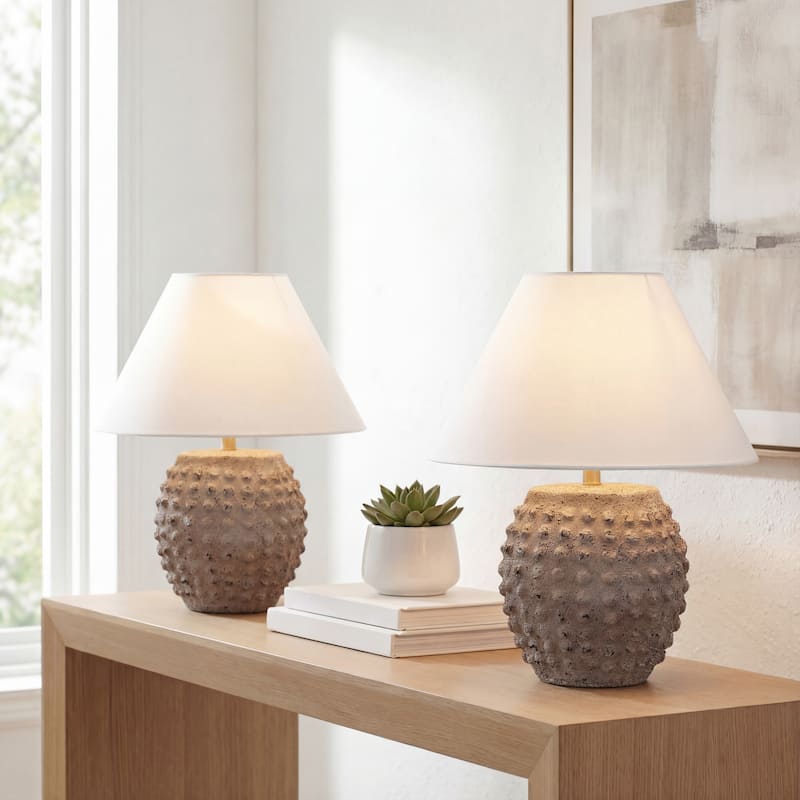 18.25" Hobnail LED Table Lamp (Set of 2), by JONATHAN Y - Matte Taupe