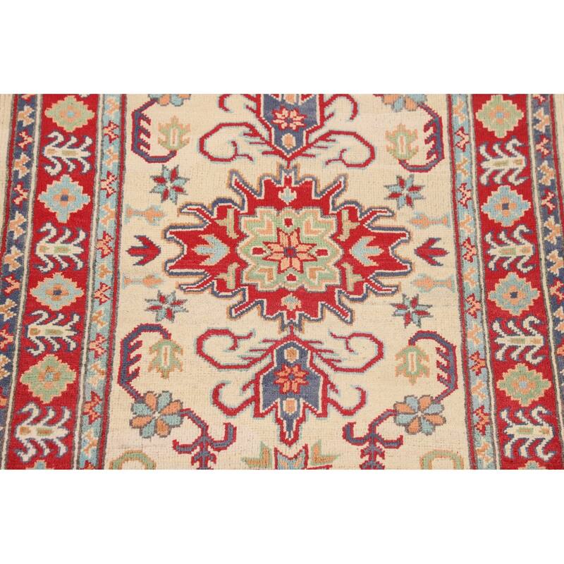 Kazak Accent Rug Hand-Knotted Oriental Beige / Ivory Wool Carpet - 2'9" x 3'10"