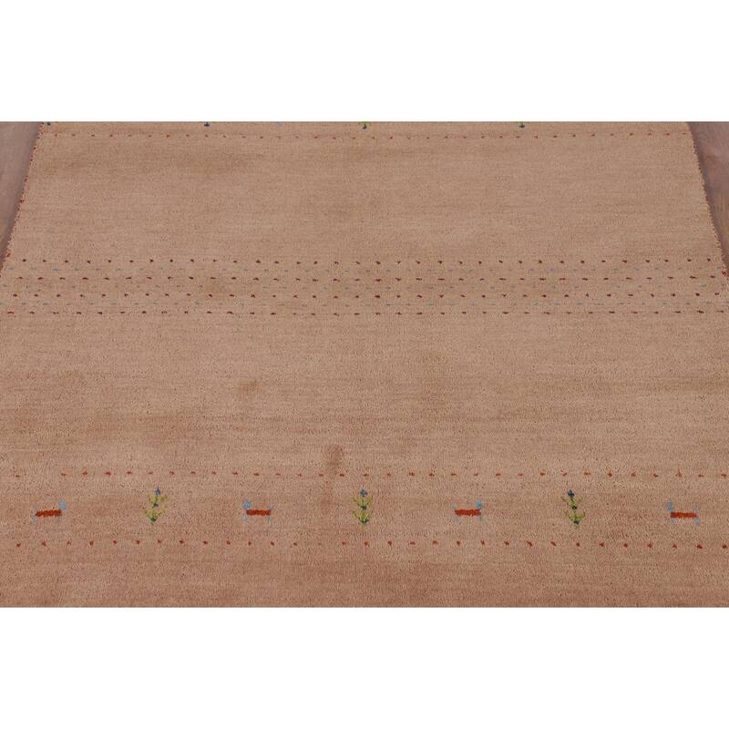 Tribal Gabbeh Oriental Area Rug Hand-Knotted Beige Wool Carpet - 5'2" x 8'2"
