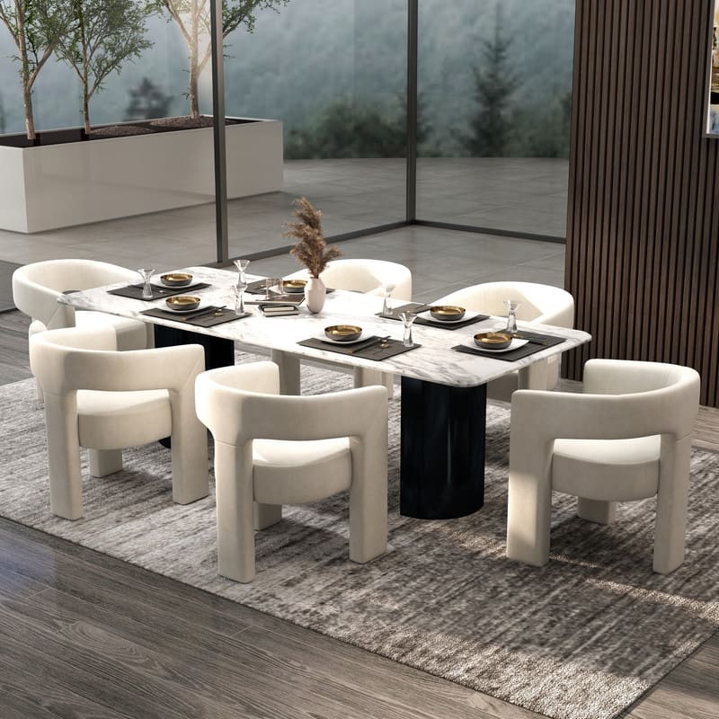 SEYNAR Modern Glam Velvet Upholstered Dining Chair, Open-Back Accent Chair Set of 6 - Beige