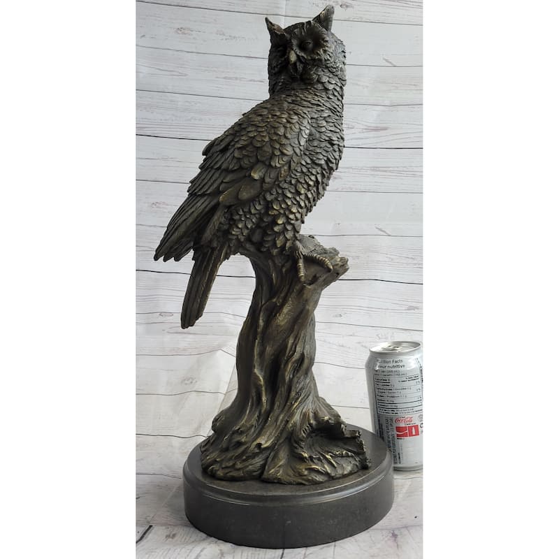 Perched Owl Bird Bronze Statue Sculpture Figure On Marble Base Signed Original 18 Inches X 12 Inches