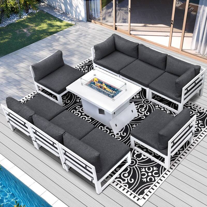 FINCATI Luxury 9-piece Oversized Aluminum Patio Furniture Set with 43'' Fire Pit Table for Outdoors