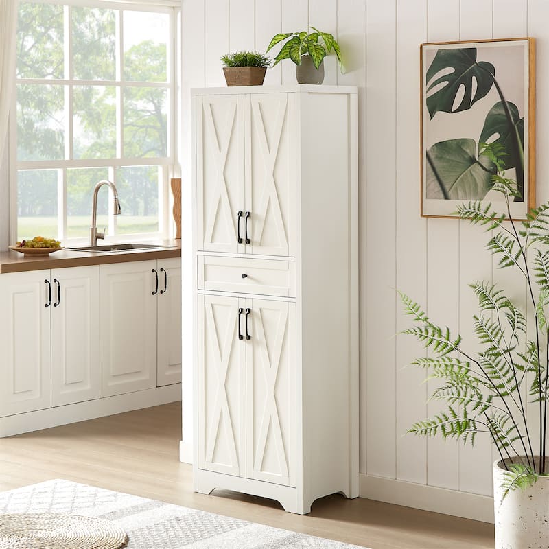 Tall Kitchen Pantry Storage Cabinet, 68" Farmhouse Hutch with Storage Drawers Wood Side Cabinet for Living Room, Dining Room - White