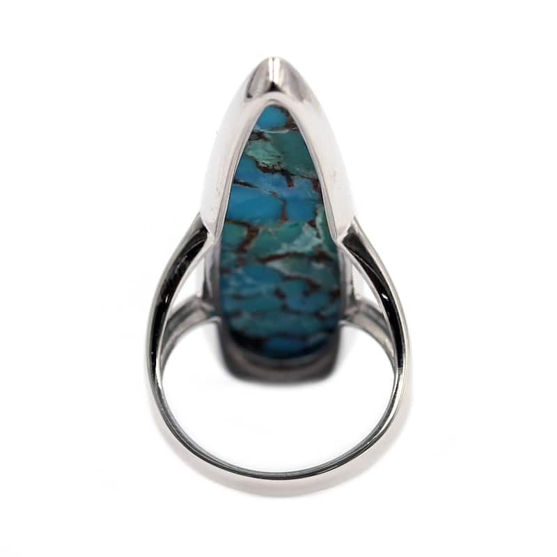 925 Sterling Silver 40X12mm Pear Blue Copper Turquoise Ring