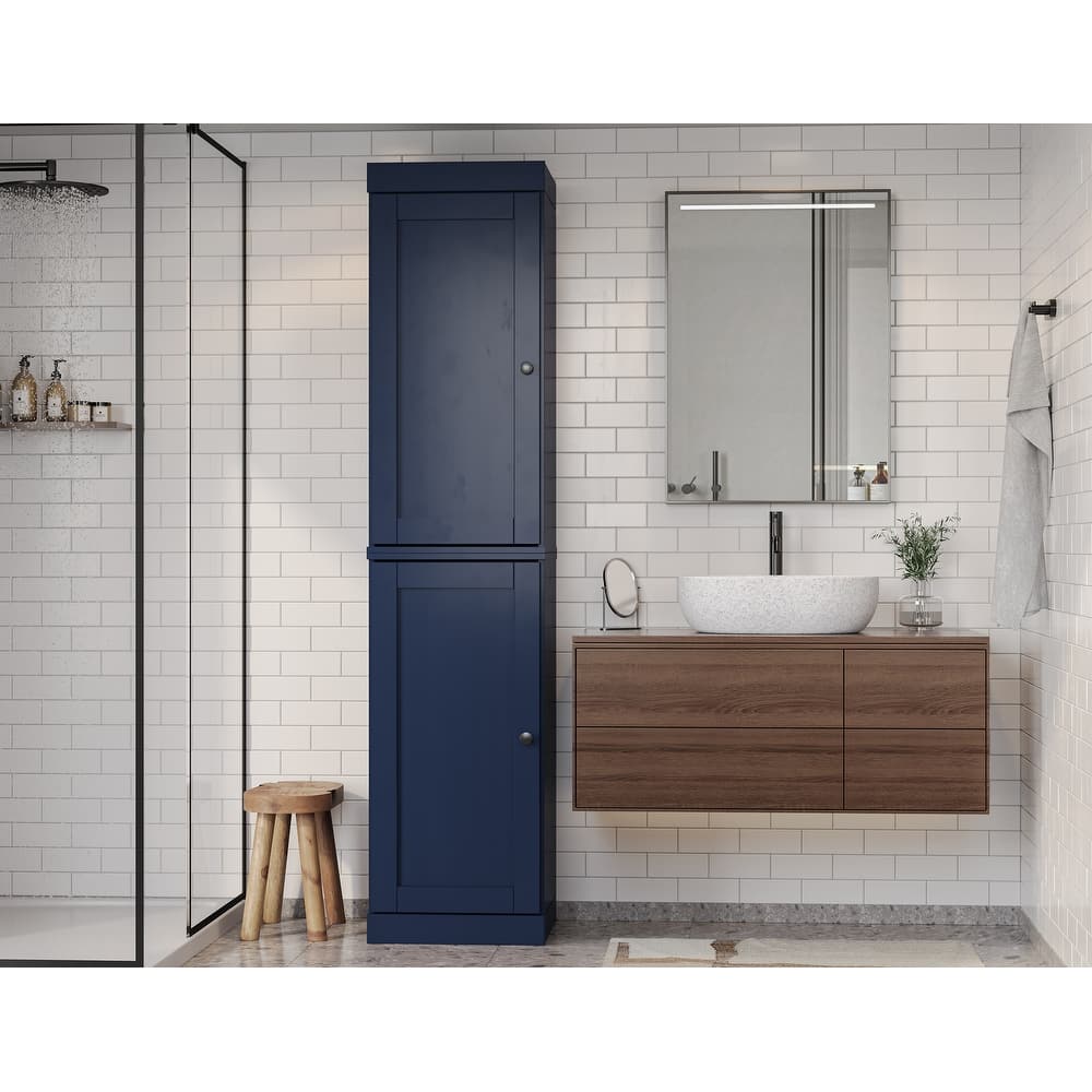 100% Solid Wood Tall Freestanding Bathroom Linen Cabinet with Doors, Adjustable Shelves, Modular Storage, 16.5" W x 71.5" H