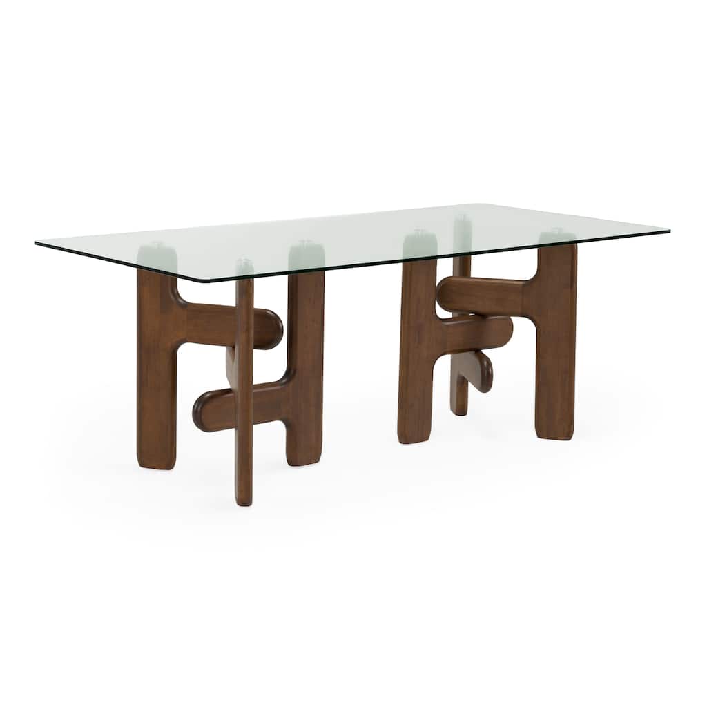Velshi Modern Glass & Walnut Rectangular Dining Table