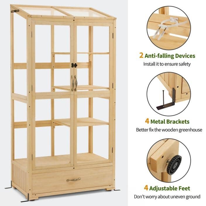 MCombo Cold Frame Greenhouse with Drawer and Shelves, Wood 0864