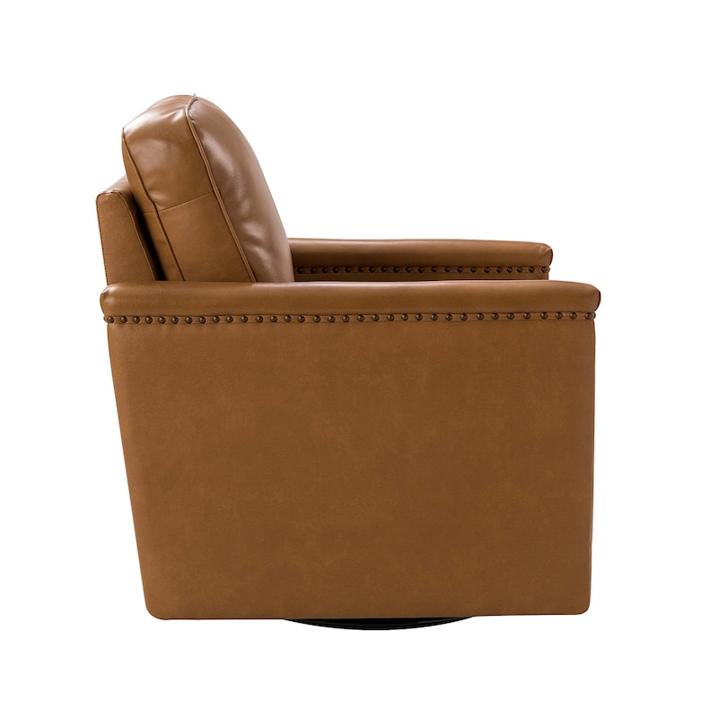 Rita Classic Genuine Leather Swivel Armchair With Nailhead Trims By HULALA HOME