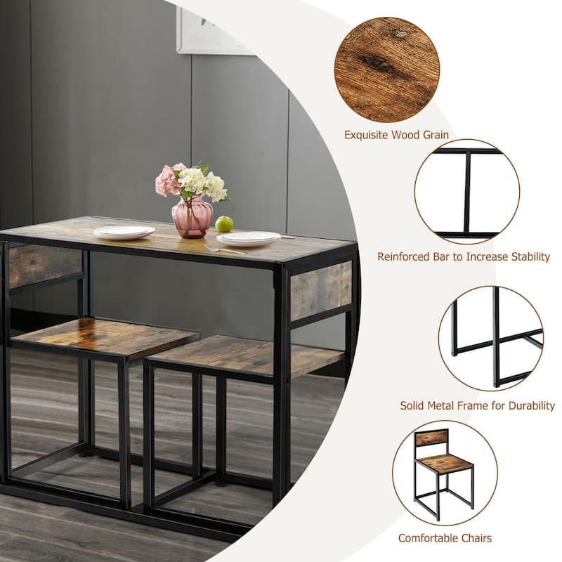 Gymax 3pcs Dining Set Compact Table and 2 Chair Home Kitchen Breakfast