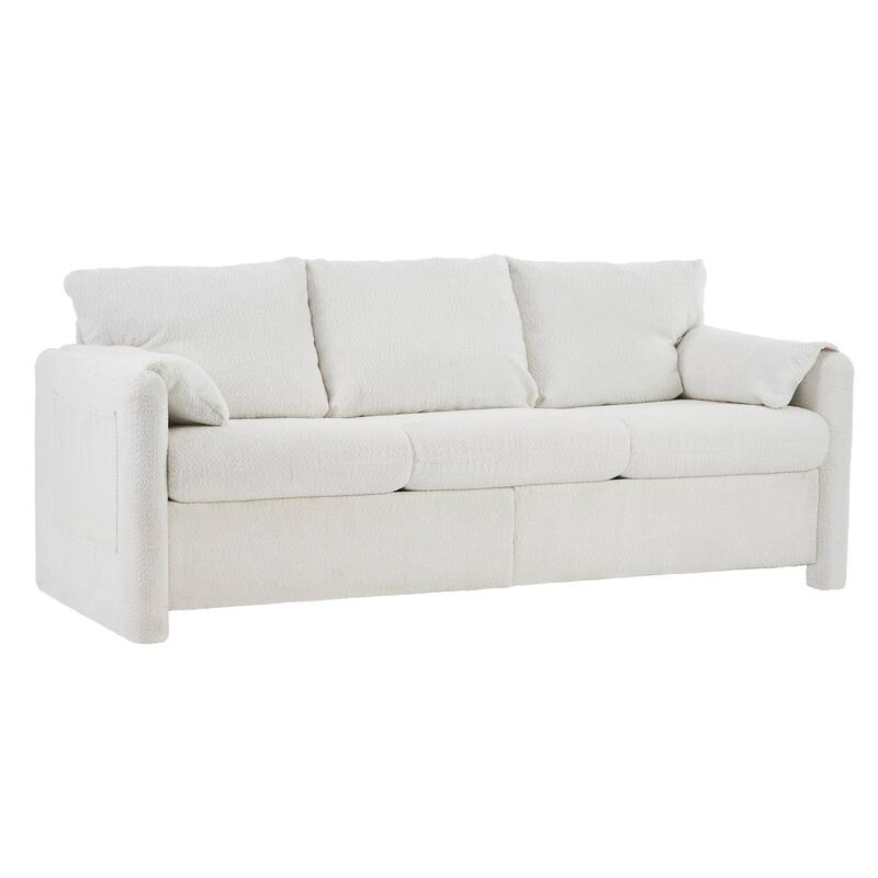 3-Seater Chenille Sofa, Ivory White, 77" Length