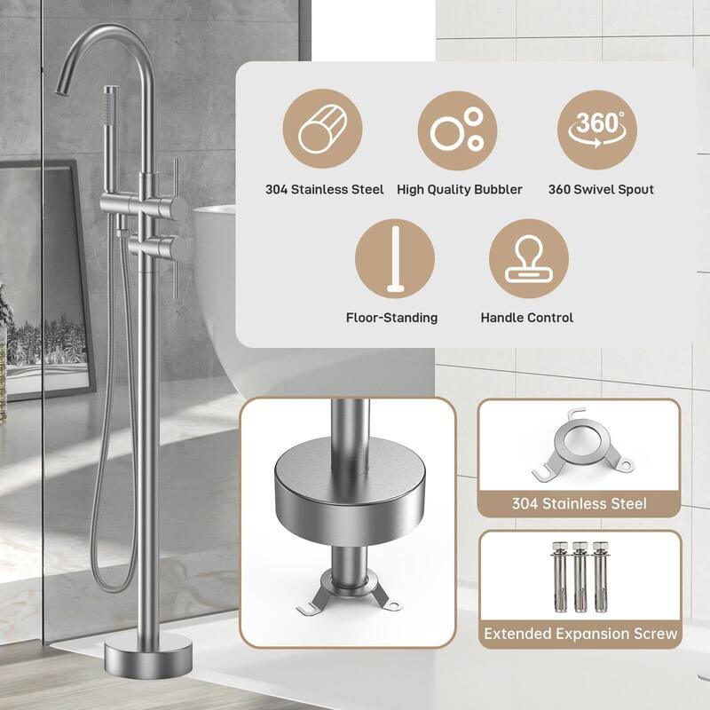 Freestanding Bathtub Faucet, Floor-Mount Tub Filler Chrome