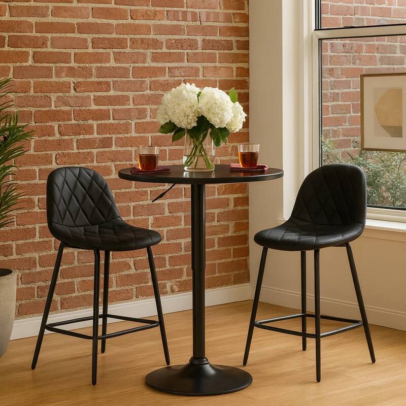 24 Inches Round Adjustable Pub Table with Metal Base, Black