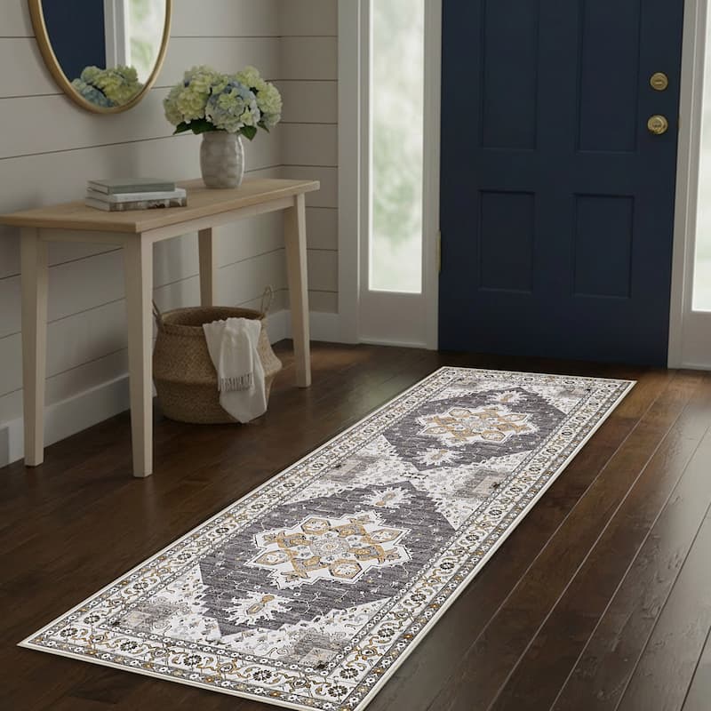 Laura Ashley Imagine Printed Chenille Washable Non-Slip Rugs - Taupe - 2'2" x 6'