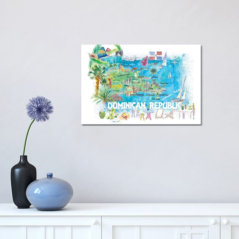 iCanvas "Dominican Republic Illustrated Travel Map With Roads And Highlights" by Markus & Martina Bleichner Canvas Print - 12x18x1.5