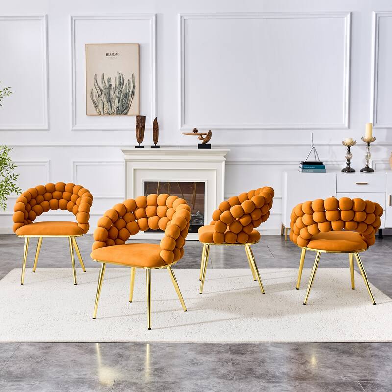 Set of 2, Velvet Dining Chairs with Metal Legs, Modern Accent Chairs for Dining Room & Kitchen