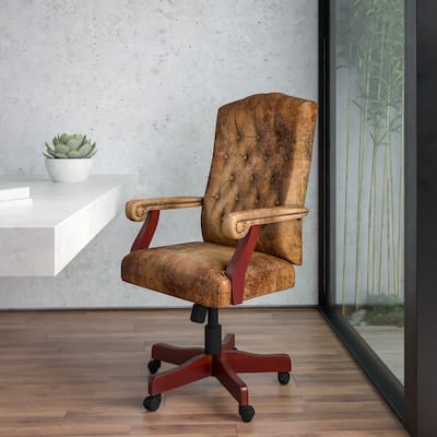 Upholstered Brown Swiveling Executive Office Armchair