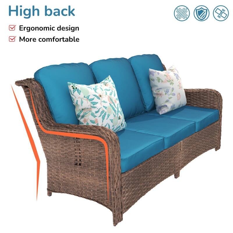 5-piece Patio Furniture High Back Conversation Set with Peacock Blue Cushions