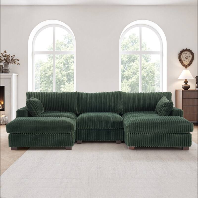 Plush Corduroy Upholstered Modular Sectional Sofa with Chaise