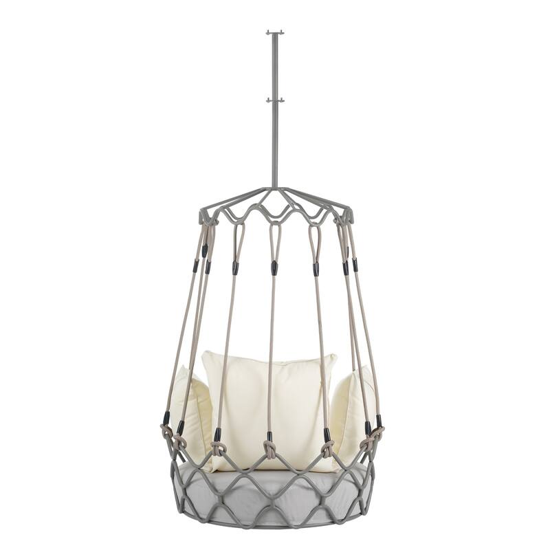 Outdoor porch hanging basket chair with 8-inch thick waterproof cushion