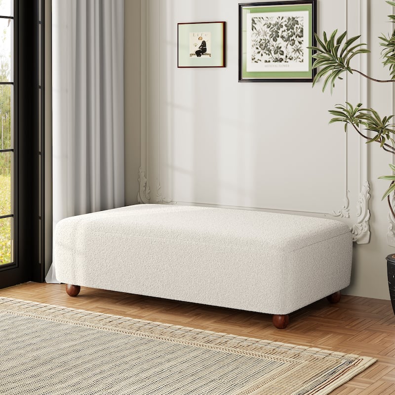 Christopher Knight Home - Modern Comfort Boucle Upholstered Ottoman Bench with Solid Wood Legs - White