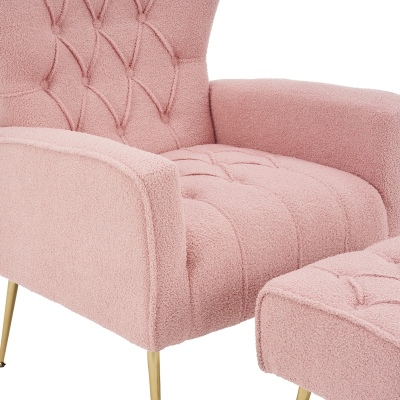 Upholstered Wingback Chair with Ottoman