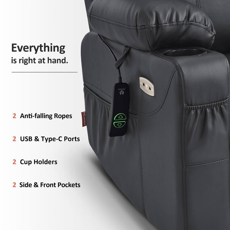 MCombo Electric Power Lift Recliner Chair Sofa with Massage and Heat, 3 Positions, USB Ports, Faux Leather 7040