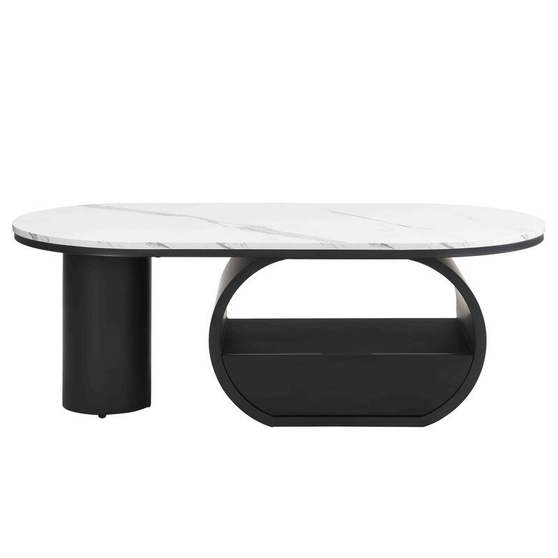 Luxury Industrial Oval Coffee Table, 47.24'' Coffee Table with Storage Drawer, Metal Center Table for Living Room