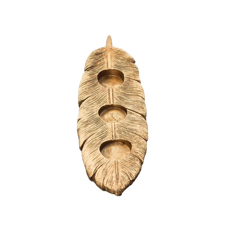 Transpac Resin 14.25 in. Gold Harvest Leaf Candle Holder
