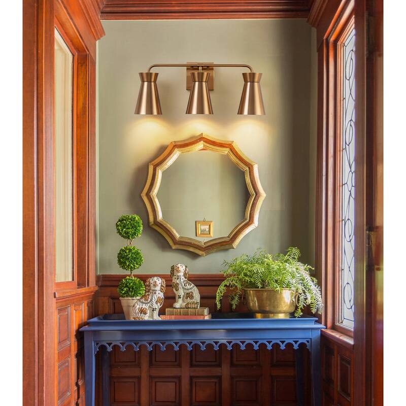 Modern 3-Light Wall Sconce - Brushed Brass Vanity Light for Bathroom, Bedroom, Hallway - 21.65"