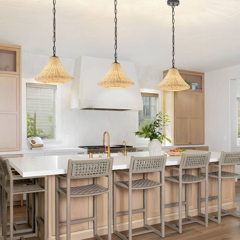 Starsky 1-Light 11.81in Handwoven Rattan Cone Pendant