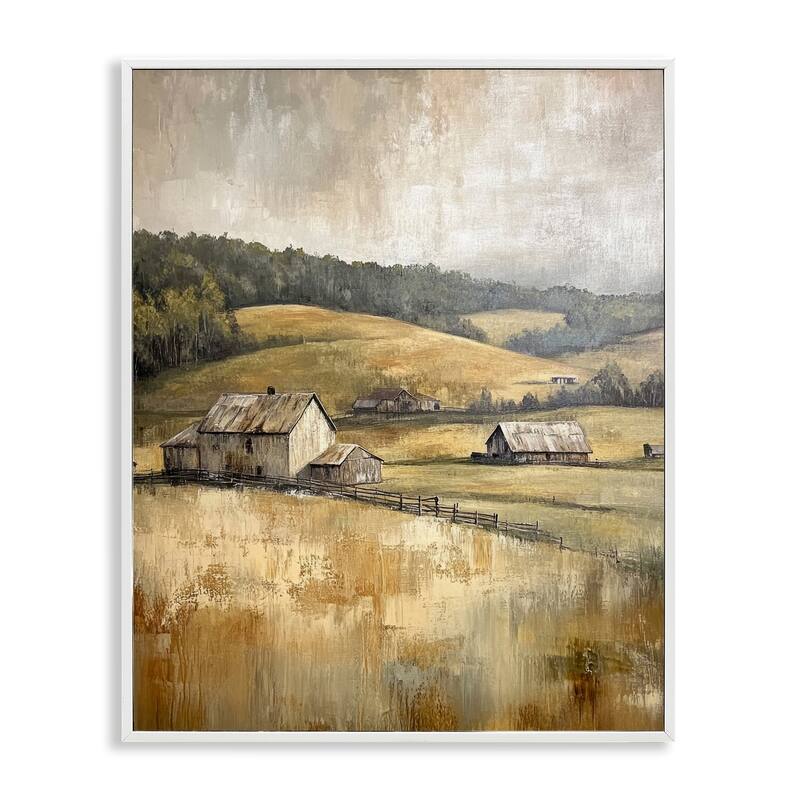 Stupell Rustic Farmland & Rolling Hills Framed Giclee Art Design By Petal Prints Design - 11 x 14 - White