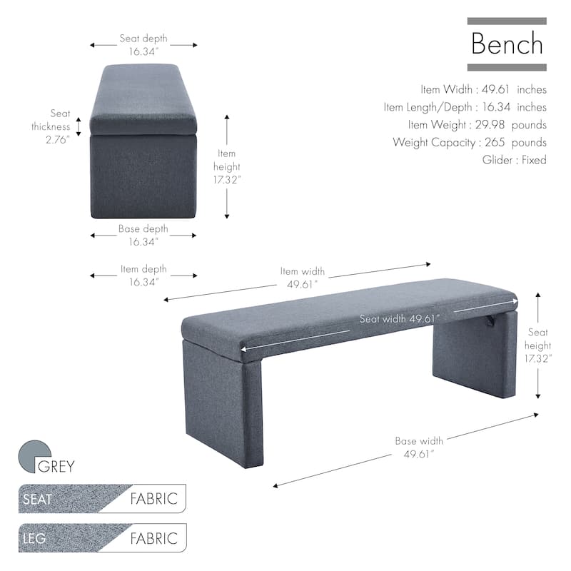 Porthos Home Cyril Fabric Upholstered Accent Bench