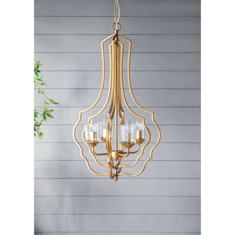 4 - Light Metal Chandelier, Hanging Light Fixture with Adjustable Chain, Bulb Not Included - Gold