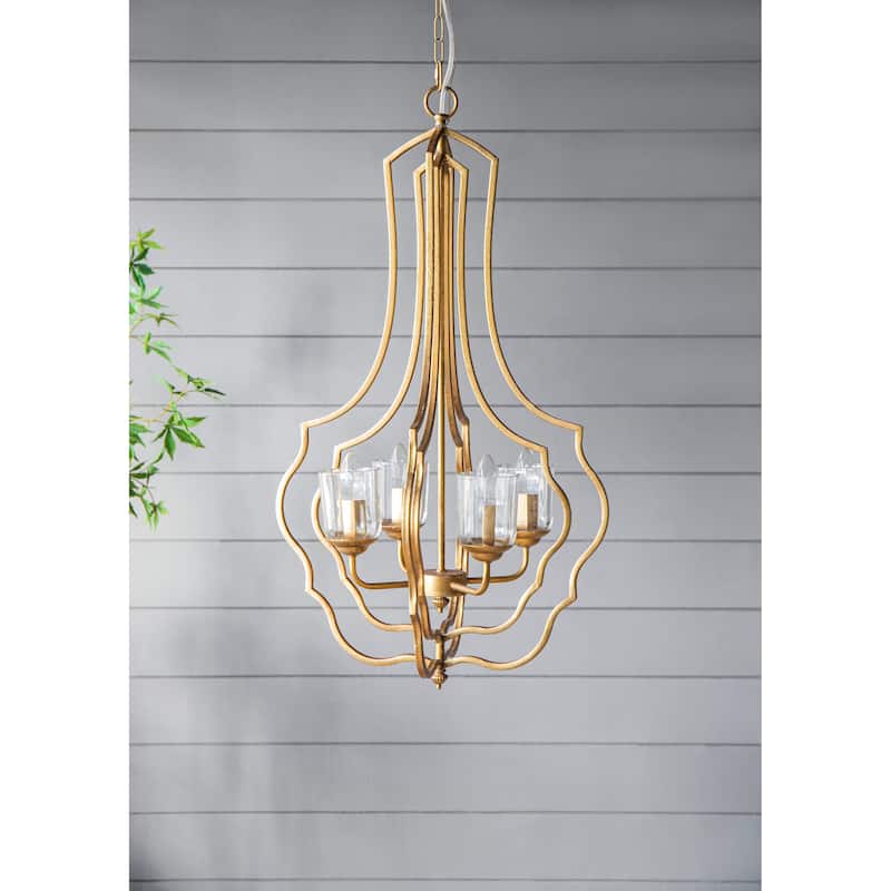 4 - Light Metal Chandelier, Hanging Light Fixture with Adjustable Chain for Kitchen Dining Room, Bulb Not Included - Gold