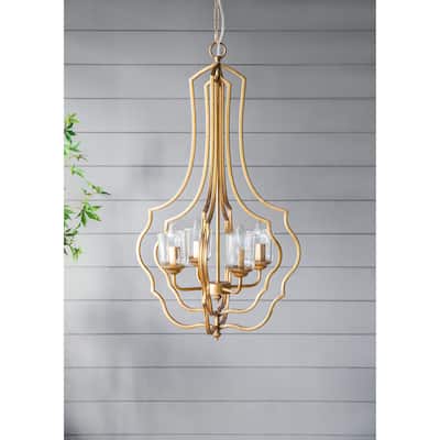 4 - Light Metal Chandelier, Hanging Light Fixture with Adjustable Chain for Kitchen Dining Room, Bulb Not Included