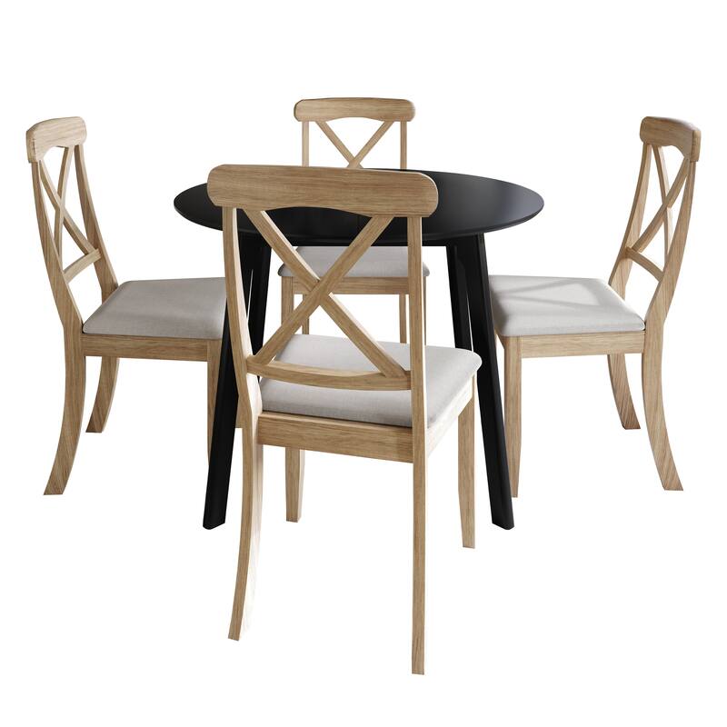 CraftPorch Farmhouse 4-Piece Chair and Round Table Wooden Dining Set - Natural Oak