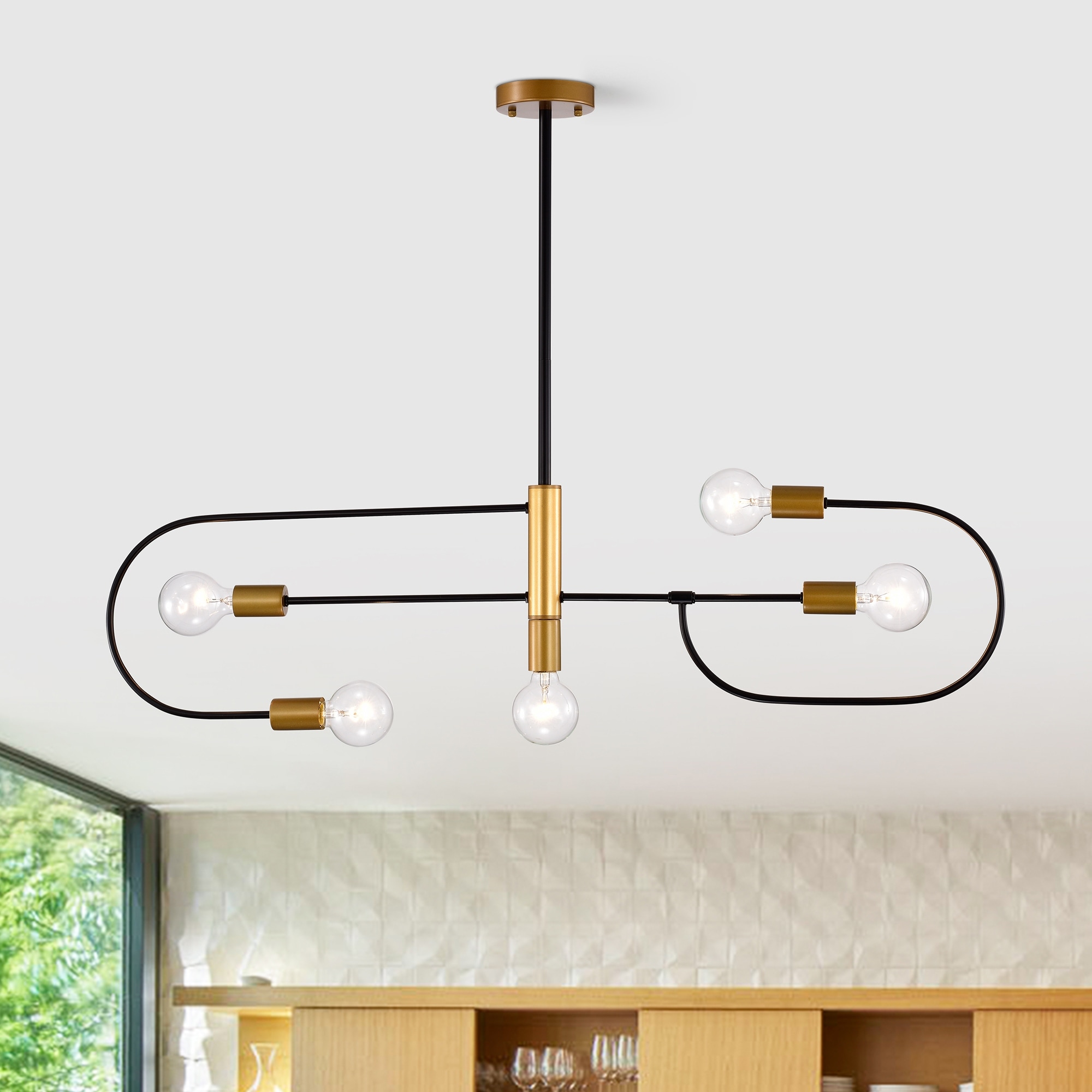 Warehouse of Tiffany Kohen Matte Black + Matte Gold Metal Linear Chandelier