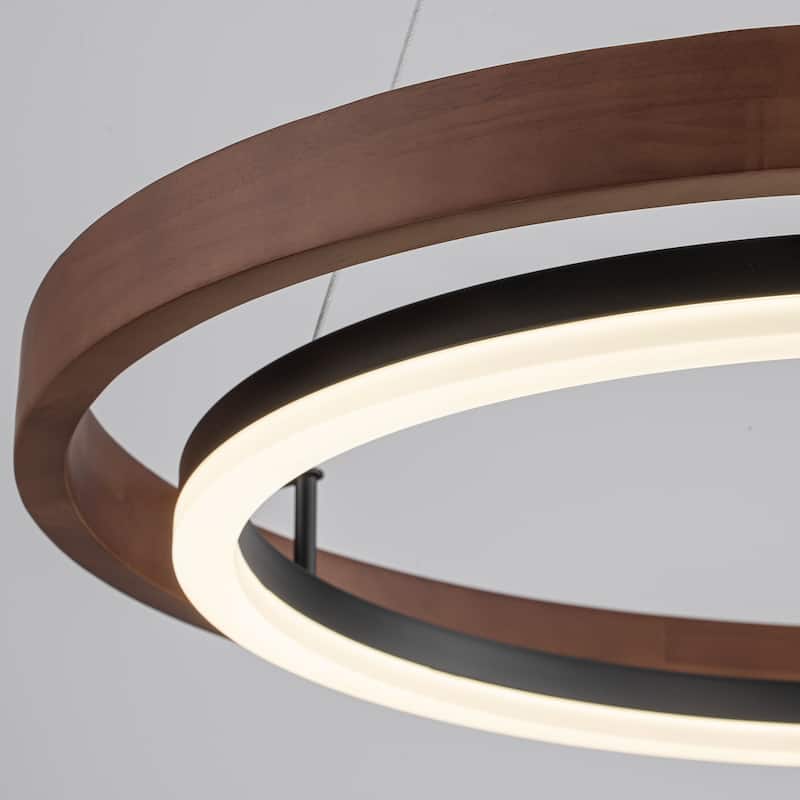 Modern 24" Walnut LED Wood Chandelier Ring Chandelier for Living Room Foyer