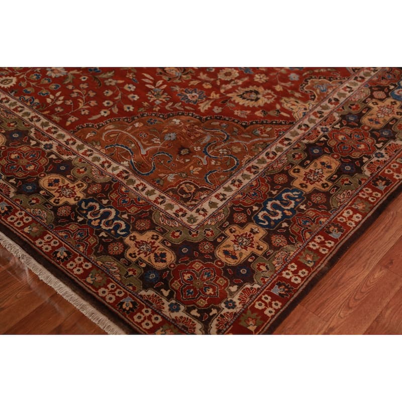 Floral Medallion Kashan Oriental Area Rug Hand-Knotted Wool Carpet - 9'0"x 11'10"
