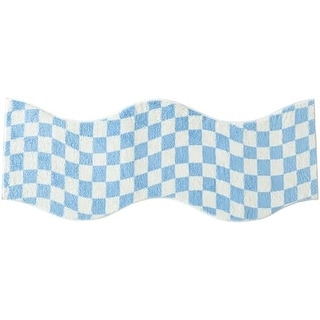 Urban Lifestyle Wavy Blue Checkerboard Runner Rug - N/A