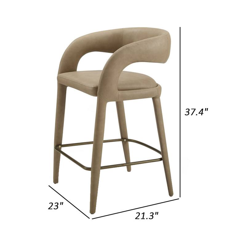 Cid Taya 26 Inch Counter Stool Chair, Tapered Legs, Tan Faux Leather