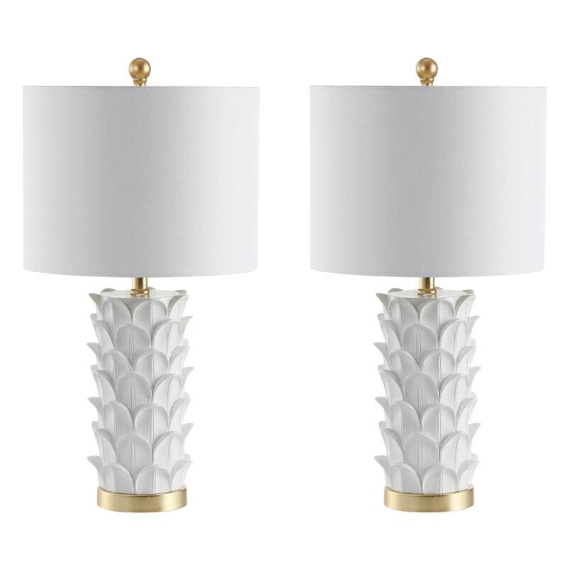 SAFAVIEH Lighting Deepika 25-inch White/ Gold LED Table Lamp (Set of 2) - 13"x13"x25" - 13Wx13Dx25H