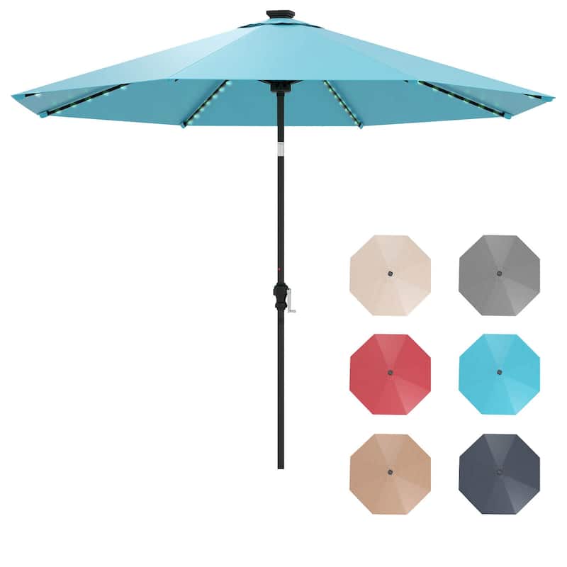 Costway 10 FT Solar Patio Umbrella with 96 LED Lights 35° Adjustable