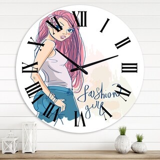 Designart 'Trendy Fashion Girl I' Children's Art wall clock - Bed Bath ...