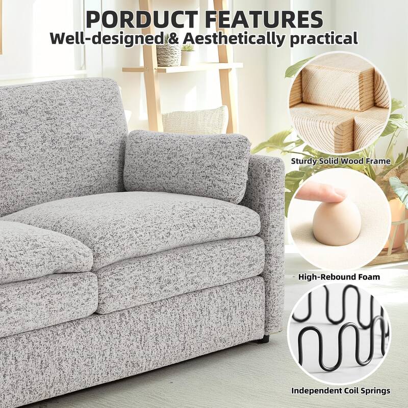 AECOJOY 89" Comfy Sofa Couch for Living Room, 3 Seats Large Modern Chenille Sofa with 2 Removable Pillow