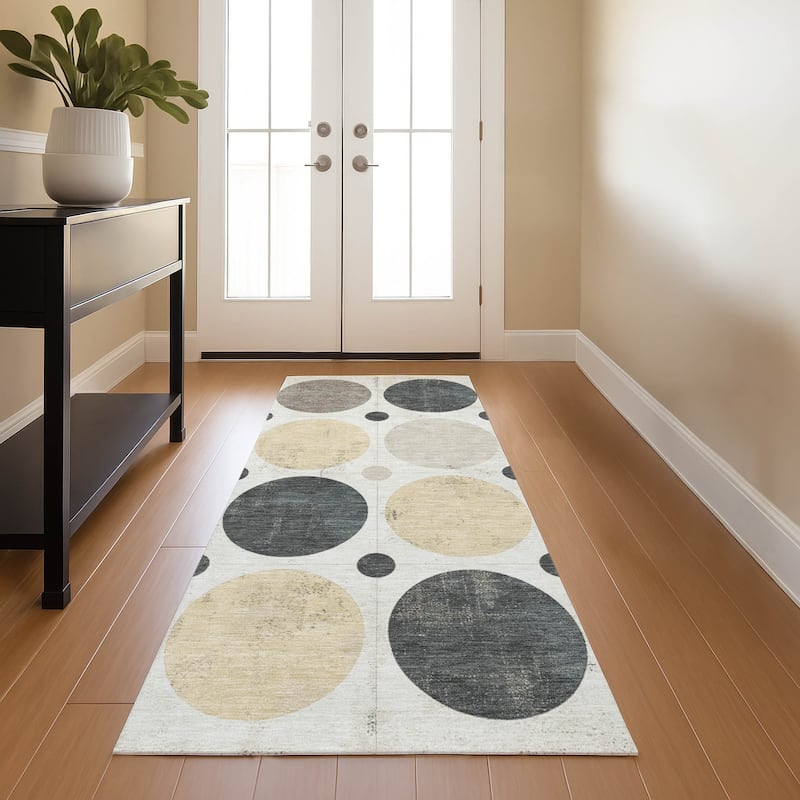 Premium Washable Super Soft Casual Circles Mayfield Rug - Ivory - 2'3" x 7'6"