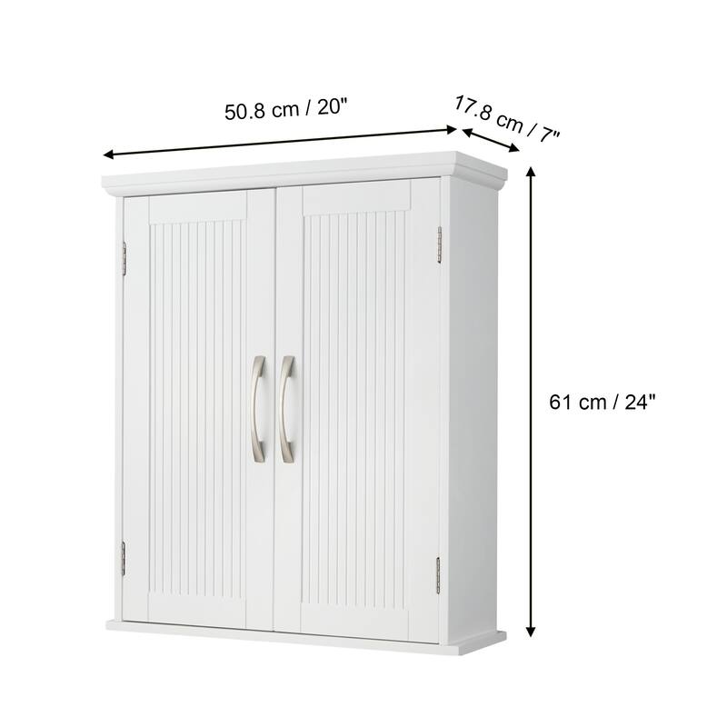Teamson Home Removable Wall Cabinet with Beadboard Doors & Adjustable Shelf, White Storage for Bathroom, Kitchen or Laundry Room