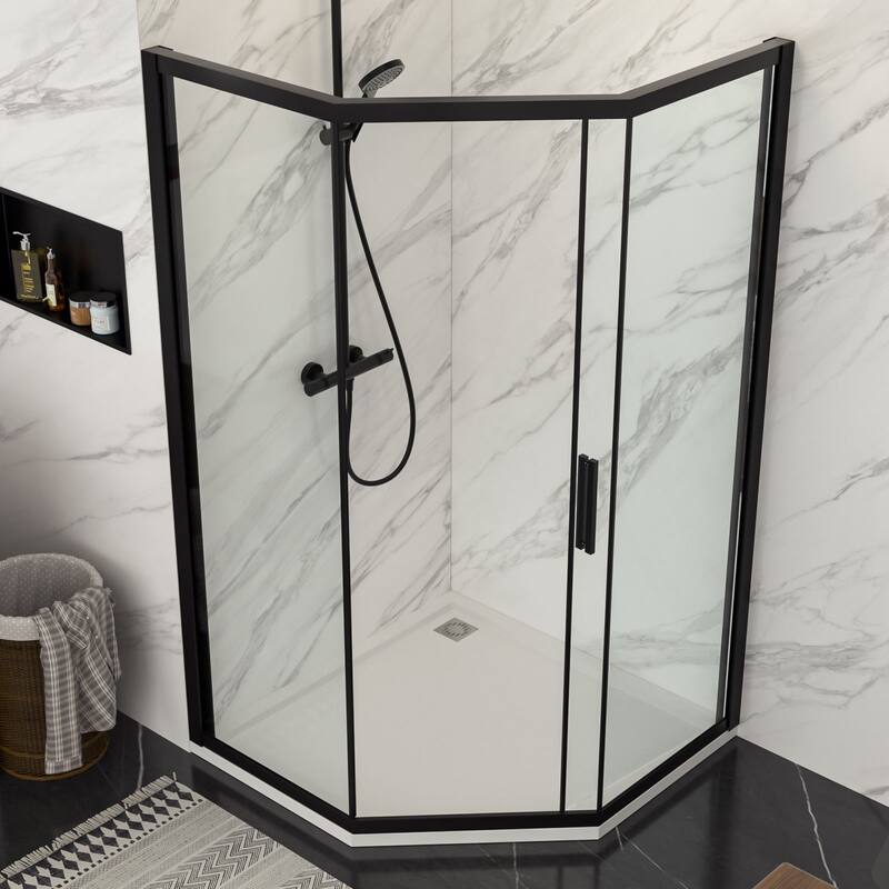Lordear 42" x 76" Glass Shower Door Stainless Steel Frame Sliding Door Black Shower Enclosure - 41.9 in.W x 76 in H.