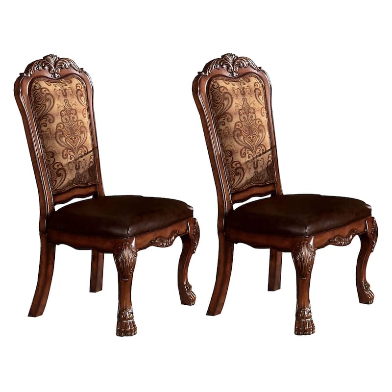 Wooden Side Chair with Claw Legs and Leatherette Seat, Brown, Set of Two - 48 H x 24 W x 21 L