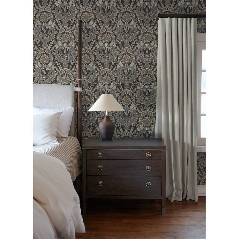 Chris Loves Julia x A-Street Prints Collins Charcoal Damask Wallpaper